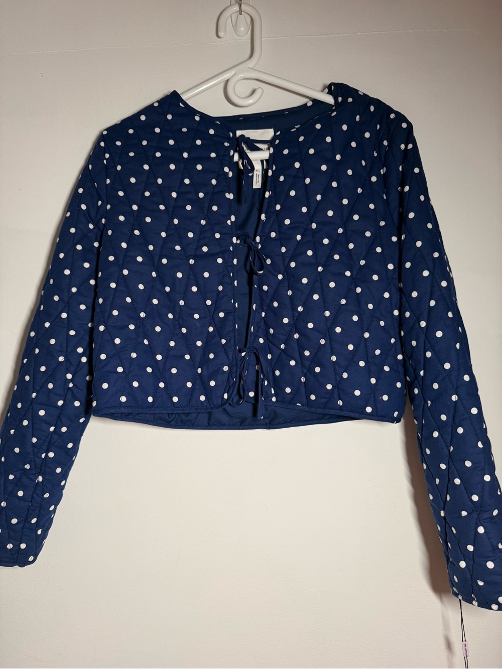 Avec Les Filles | Navy Quilted Polka Dot Tie-Front Jacket Padded